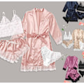 Miniatyrbild 4 av 5: Dam 4-pack blommig spets kamouflage satin pyjamas underkläder set L