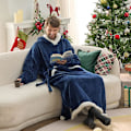 Miniatyrbillede 2 af 5: Oversized bærbar tæppehættetrøje, Sherpa fleece lang sweatshirt