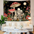 Miniatyrbillede 2 af 6: Svampe kranie gobelin skelet blomster tapisserier trippy blomst