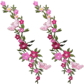 Miniatyrbild 1 av 6: 2 st fjärilar blomma broderade lappar för kläder, väskor