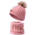 Pikkukuva 1 / 5: 2 kpl Lasten Talvihatut ja Huivit Setti Vauvan Pipo Kaksois Pompom Toddler Talvihattu 1-8-vuotiaille Pojille ja Tytöille. Deep pink