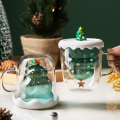 Miniatyrbillede 3 af 7: Juletræformet kaffekop dobbelt glas isoleret mælkebryg