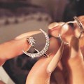 Miniatyrbild 4 av 5: Fashion Star Moon Shape Silver Plated Open Ring Cubic Zirconia R