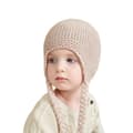 Baby Stickad Pälsboll Mössa Justerbar Flätor Öronmuffar Plus Fleece