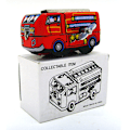 Miniatyrbillede 4 af 4: To nostalgiske jernlæder fjeder brandbil legetøj