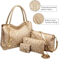 Miniatyrbillede 4 af 7: 4 stk. Kvinders Mode Læder Håndtasker Tote Bag Skuldertaske Top Håndtag Satchel Pung med Vedhæng Sæt - Guld
