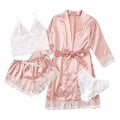 Miniatyrbild 1 av 5: Dam 4-pack blommig spets kamouflage satin pyjamas underkläder set XL