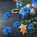 Miniatyrbilde 4 av 6: 24 stk Glitter Poinsettia Julepynt Julepynt F