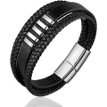 Miniatyrbillede 1 af 4: Herrearmbånd i læder med flere lag og magnetlås i rustfrit stål