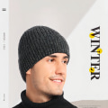 Miniatyrbilde 4 av 4: Hetteluer for menn, vinterluer for menn og kvinner, varm termisk fleecefôret, tykk strikket mote-skallehette for gutter - Zhang Qing