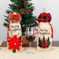 Miniatyrbillede 5 af 5: 3 stk. Nye juledekoration Vinflaske Sæt Linned Ternet Taske Hjemmefest Atmosfære Hjemmedekoration Tilbehør 36*15cm