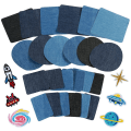 Miniatyrbillede 1 af 5: 30 stk. patches, 24 stk. denimblå ovale stofpatch 6 stk. stryge-på-pat