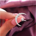 Miniatyrbild 3 av 5: Fashion Star Moon Shape Silver Plated Open Ring Cubic Zirconia R