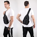 Miniatyrbillede 5 af 5: Crossbody Sling Rygsæk Sling Taske Rejse Vandreture Brysttaske Dagrygsæk (Sort)