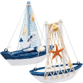 Miniatyrbillede 1 af 5: 2 stk. Mini Sejl Båd Model, Træ Miniature Sejl Båd, Nautica