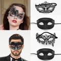 Miniatyrbillede 2 af 5: 2 stk. Venetiansk Masquerade Prom Fest Sort Diamant Halv Ansigt Meta