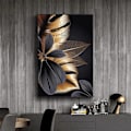 Miniatyrbild 4 av 5: 3-delad väggkonsttryckset, växtblad svart guld abstrakt konst