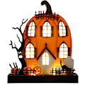 Miniatyrbilde 1 av 5: Halloween-bordpynt, 9\" x 8\" opplyst gresskarhusdekor