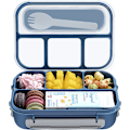 Miniatyrbillede 1 af 5: 4-Kammer Bento-Stil Børnemadkasse - Ideelle Portionsstørrelser til Aldre 3 til 7 - BPA-Fri, Opvaskemaskine-Sikker, Fødevaresikker Materialer (Blå)
