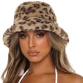 Miniatyrbillede 1 af 5: Vinter Faux Bucket Hat Leopard Print Uld Plys Bucket Hat Tyk