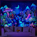 Miniatyrbild 1 av 7: Blacklight Forest Trees Tapestry UV Reactive Mushroom Tapestry F