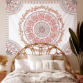 Miniatyrbilde 4 av 7: Mandala estetisk veggteppe, Boho veggteppe, rosa blomster