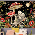 Miniatyrbillede 1 af 6: Svampe kranie gobelin skelet blomster tapisserier trippy blomst