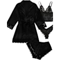 Miniatyrbild 1 av 5: Dam 4-pack blommig spets kamouflage satin pyjamas underkläder set XL