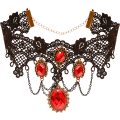 Miniatyrbild 3 av 5: Gotisk vampyrsmyckesset - Svart spets choker med röda rhinstenar