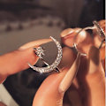 Miniatyrbild 2 av 5: Fashion Star Moon Shape Silver Plated Open Ring Cubic Zirconia R