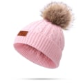 Pikkukuva 2 / 5: 3 osaa talvisten lasten huivi-hattusetti, vauvan beanie kaksinkertaisella pom-pomilla, taaperon talvihattu 1-8-vuotiaille pojille ja tytöille. light pink