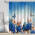 Blå blommigt duschdraperi, med 12 plastkrokar, tryckt tyg polyester vattentätt 180*180cm