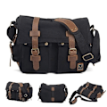 Miniatyrbillede 5 af 5: Vintage Læder Canvas Laptop Taske Messenger Tasker Medium, Canvas Kamera Taske Vintage DSLR SLR Messenger Skuldertaske - Kaffe