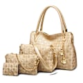 Miniatyrbillede 1 af 7: 4 stk. Kvinders Mode Læder Håndtasker Tote Bag Skuldertaske Top Håndtag Satchel Pung med Vedhæng Sæt - Guld