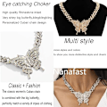 Miniatyrbilde 4 av 5: Cubansk lenkekjede Charm Butterfly Halskjeder for kvinner Rhinestone
