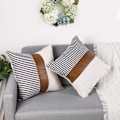 Miniatyrbilde 3 av 5: Set med 2 Farmhouse Stripe Patchwork Lin Pudetrekk, Moderne Be