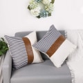 Miniatyrbillede 3 af 5: Sæt med 2 Farmhouse Stripe Patchwork Linned Pudebetræk, Moderne Be