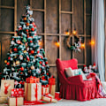 Miniatyrbild 5 av 5: Röda julgransmatta rund julgransöverdrag Elf Jingle P