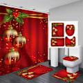 Miniatyrbillede 1 af 5: 4 stk. Julebruskurtainsæt med antislip tæppe, toiletlåg og bademåtte, julebånds-krog, julebruskurtain three-piece set