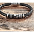 Miniatyrbillede 6 af 6: Sort læderarmbånd og rustfrit stålperler