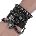 Miniatyrbillede 2 af 5: Halloween Nitte Armbånd Flerlags Sort Læder Manchet Hjerte Pen