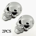 Pikkukuva 1 / 3: 2x 3D Suuri Hopeinen Metallikallo Luuranko Paha Luu Auto Embleemi Merkki