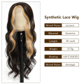 Miniatyrbilde 2 av 5: Lang bølget parykk for kvinner - Bølget syntetisk lace front parykk - 28 tommer