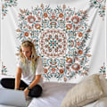 Miniatyrbild 4 av 6: Mandala Blomster Gobeläng Väggbonad - Bohemian Hippie Vit Kran