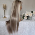 Miniatyrbillede 4 af 5: Europæisk og amerikansk paryk blonde frontal lang lige paryk blandet b
