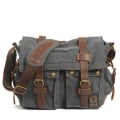 Miniatyrbillede 1 af 5: Vintage Læder Canvas Laptop Taske Messenger Tasker Medium, Canvas Kamera Taske Vintage DSLR SLR Messenger Skuldertaske - Grå