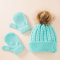Miniatyrbilde 3 av 5: Barne hansker 2 stykker strikket lue ull ensfarget vri W