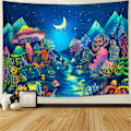 Miniatyrbild 2 av 7: Blacklight Forest Trees Tapestry UV Reactive Mushroom Tapestry F