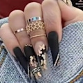Miniatyrbillede 1 af 5: Luksus Press On Nails Ekstra Lange Falske Negle Sort Ballerina Cof