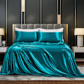 Miniatyrbild 1 av 5: Enfärgad imitationssilke satin fyrapiece set sängkläder pillowca